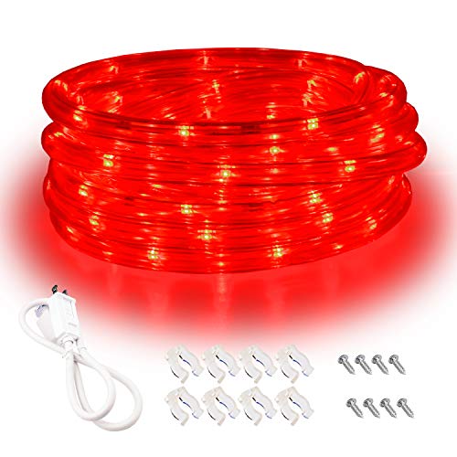 Product Cover Red LED Lights, 16ft Rope Lights, Flexible and Connectable Strip Lighting, Waterproof for Indoor Outdoor Use, 360 Beam Angle, High Brightness for Home Christmas Thanksgiving Halloween