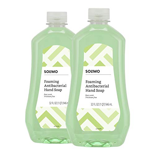 Product Cover Amazon Brand - Solimo Gentle & Mild Fresh Pear Antibacterial Foaming Hand Soap, Dermatologist Tested Refill, 32 Fluid Ounce (Pack of 2)