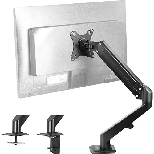 Product Cover VIVO Black Articulating Single Pneumatic Spring Arm Clamp-on Desk Mount Stand | Fits 1 Monitor Screen 17 to 27 inches with Max VESA 100x100 (STAND-V101O)