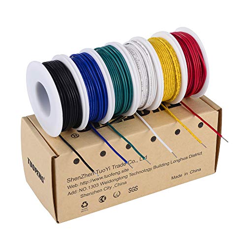 Product Cover TUOFENG 22 awg Solid Wire-Solid Wire Kit-6 different colored 30 Feet spools 22 gauge Jumper wire- Hook up Wire Kit