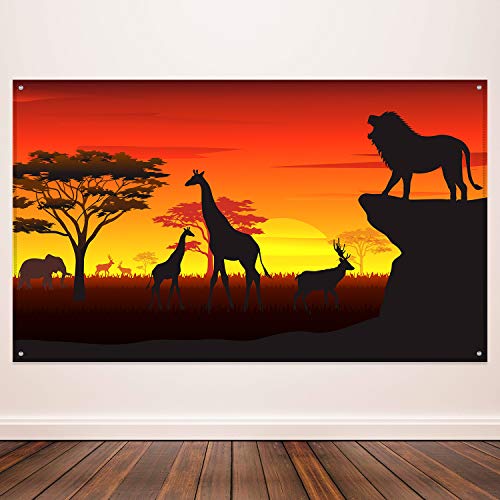 Product Cover African Safari Theme Party Decorations, African Safari Backdrop Banner for African Safari Theme Supplies, Tropical African Forest Jungle Safari Scenic Background Photobooth Banner, 72.8 x 43.3 Inch