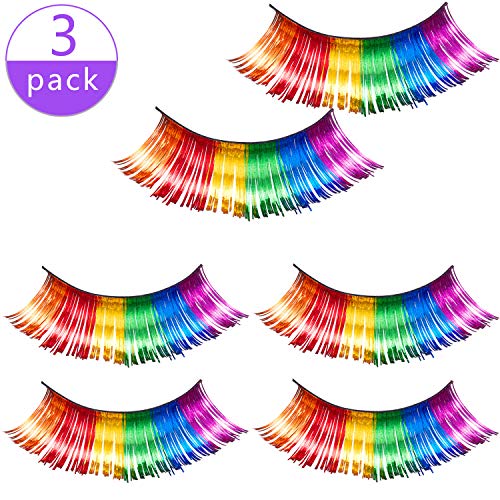 Product Cover Blulu 3 Pairs Flashy Tinsel Rainbow Eyelashes, Party Stage Cosplay Accessory and Costumes
