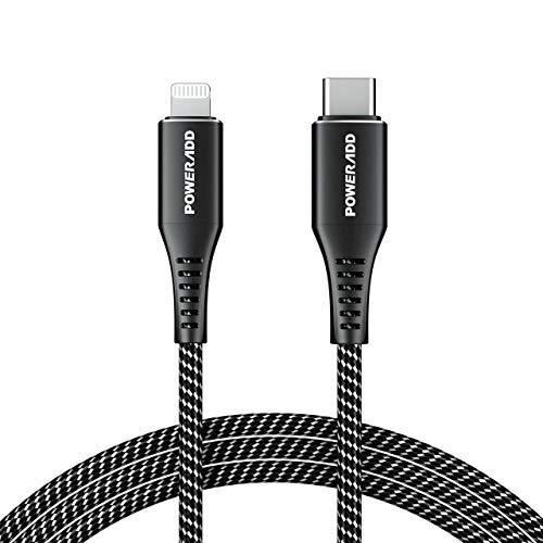 Product Cover POWERADD USB C to Lightning Cable 3.3ft [Apple MFi Certified] Nylon Braided Fast Charging and Sync Cord for iPhone 11 11 Pro 11Pro Max XS Max XS XR Plus iPad and More(Support Power Delivery) (Black)