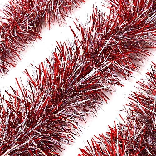 Product Cover Alonsoo 3Pcs x 6.6ft Christmas Tinsel Garland, Christmas Tree Ornaments Home Party Classic Shiny Sparkly Ceiling Hanging Decorations,3.6 inch Wide Filaments Red.