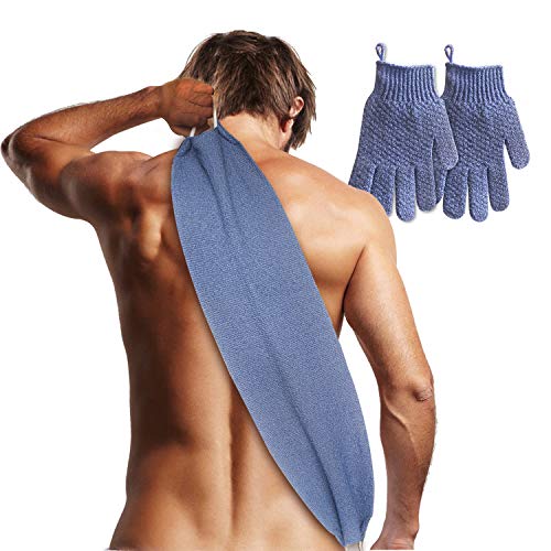 Product Cover EvridWear Exfoliating Back Scrubber with Handles two sides for Body Shower Deep Cleans Skin Massages Invigorating Blood Circulation Men Women One Size (1Pack Back Scrubber& 1 Pairs Glove)