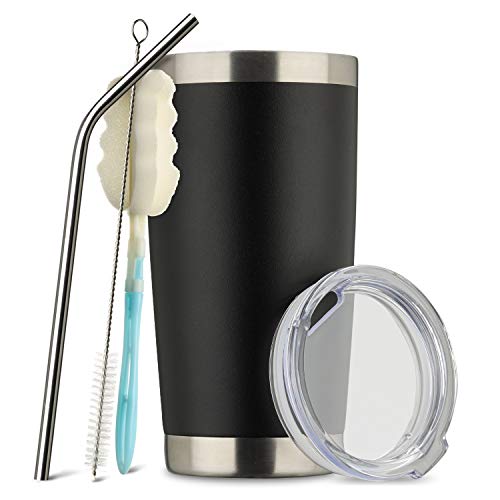 Product Cover MUCHENGHY 20oz Tumbler Double Wall Stainless Steel Vacuum Insulated Travel Mug with Lid, Insulated Coffee Cup Travel Mug, 1 Straws,2 brush (Black, 1)