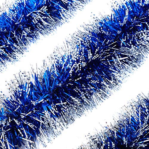 Product Cover Alonsoo 3Pcs x 6.6ft Christmas Tinsel Garland, Christmas Tree Ornaments Home Party Classic Shiny Sparkly Ceiling Hanging Decorations,4 inch Wide Filaments Blue Silver Edge.