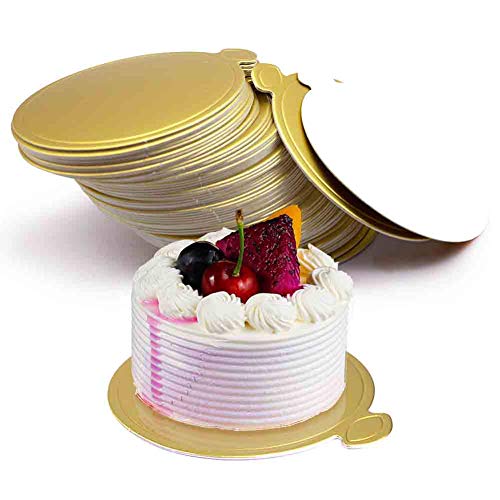 Product Cover HansGo Mini Round Golden Cardboard Cake Base, 100PCS Cake Paper Plates Circle Cardboard Base Dessert Board Base Grease