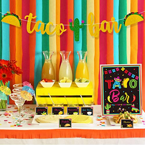 Product Cover Taco Bar Decoration Kit - Banner Sign Tents Garland for Cinco De Mayo Mexican Fiesta Themed Party Bachelorette Bridal Shower, Baby Shower, Housewarming
