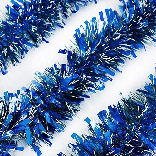 Product Cover Alonsoo 3Pcs x 6.6ft Christmas Tinsel Garland, Christmas Tree Ornaments Home Party Classic Shiny Sparkly Ceiling Hanging Decorations,3.6 inch Wide Filaments Blue.