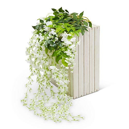 Product Cover Artificial Silk Wisteria Vine Garland Flowers 12 Pack 3.6 FT-Fake Hanging Flower Home Kitchen Decor Garden Outdoor Greenery and Decorations - Floral White Faux Succulents Wall Vines Decoration