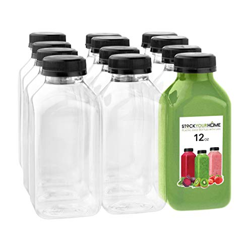 Product Cover Plastic Juice Bottles with Lids, Juice Drink Containers with Caps for Juicing Smoothie Drinking Cold Beverages, 12 Oz, 12 Count
