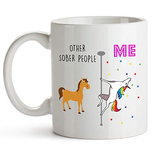 Product Cover YouNique Designs Sober Coffee Mug, 11 Ounces, White, Unicorn Mug, 1 Year Sobriety Gifts for Women