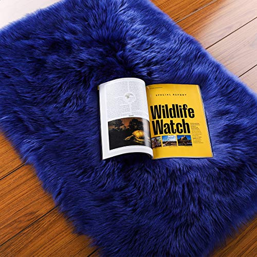 Product Cover LOCHAS Silky Soft Faux Fur Sheepskin Area Rug 2'x3', Fluffy Bedside Rugs for Bedroom Kids Nursery Girls Thick Floor Wool Carpet, Machine Washable, Navy Blue