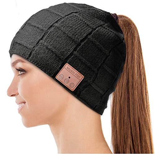 Product Cover HIGHEVER Bluetooth Hat, Gifts for Women Ponytail Bluetooth Beanie Hat, Upgraded Bluetooth 5.0 Winter Music Hat Wireless Headphones with HD Stereo Speakers Built-in Microphone, for Girls.