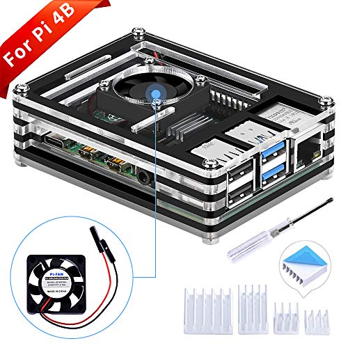 Product Cover GeeekPi Acrylic Case for Raspberry Pi 4 Model B, Raspberry Pi Case with Cooling Fan Raspberry Pi Heatsinks for Raspberry Pi 4 Model B(Only for Pi 4) (Black and Clear)