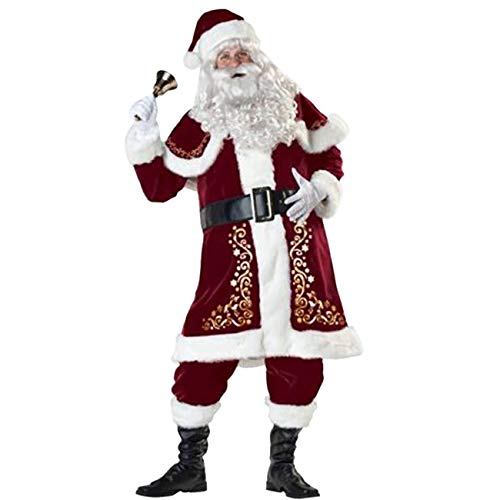 Product Cover Uheng Men's Deluxe Santa Suit 8PCS Christmas Velvet Adult Santa Claus Costume Cosplay Outfit Red, XXXXL