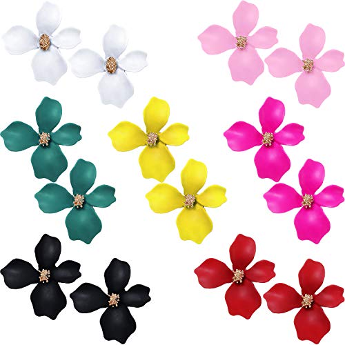 Product Cover 7 Pairs Boho Flower Stud Earrings for Women Girls - Flower Shaped Daisy Earrings with Gold Bud