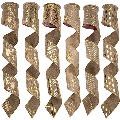 Product Cover MONOKIT Wired Ribbon Christmas Decoration, Gold Glitter Holiday Ribbon for Christmas Tree Wreath Gifts Bows Crafts Decorations 36yd (2.5