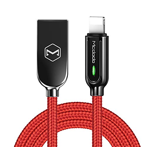 Product Cover Mcdodo Power Off/On Smart LED Auto Disconnect and Auto Recharge Nylon Braided Sync Charge USB Data 6FT/1.8M Cable Compatible with Phone Xs MAX XR X 8 8 Plus 7 7 Plus 6s List Below (Red, 6FT/1.8M)