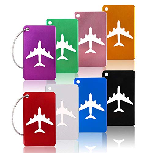 Product Cover 8Pcs KT-APSR Luggage Tags Set With Name ID Card, Upgrade Durable Travel Bags Tags, Metal Suitcase Tags With Strings