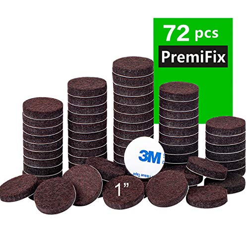 Product Cover Felt Furniture Pads 1 inch 72 Pieces Pack Brown Round Self Adhesive Furniture Pads Anti Scratch Felt Pads for Chair Feet Heavy Duty 5mm Thick Floor Protector for Hardwood Floor