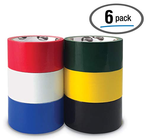 Product Cover 6 Pack Duct Tape, Assorted Colors - Red, White, Blue, Black, Yellow, Green - Heavy Duty Duct Tape by Better Office Products, 1.88 Inch x 10 Yards Per Roll, Easy Tear, 6 Pack, Assorted Colors