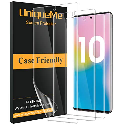 Product Cover [3 Pack] UniqueMe Screen Protector for Samsung Galaxy Note 10,[Fingerprint Available][Flexible Film][Bubble-Free] TPU Film