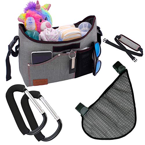 Product Cover Universal Stroller Organizer with Cup Holders - Mesh Stroller Organizer and Stroller Hooks Included - Convenient Stroller Accessories for Moms and Dads - Toddler/Baby Stroller Accessories Organizer