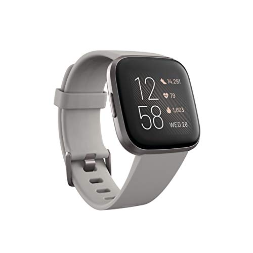 Product Cover Fitbit FB507GYSR Versa 2 Health & Fitness Smartwatch with Heart Rate, Music, Alexa Built-in, Sleep & Swim Tracking, Stone/Mist Grey, One Size (S & L Bands Included) (Stone/Mist Grey)