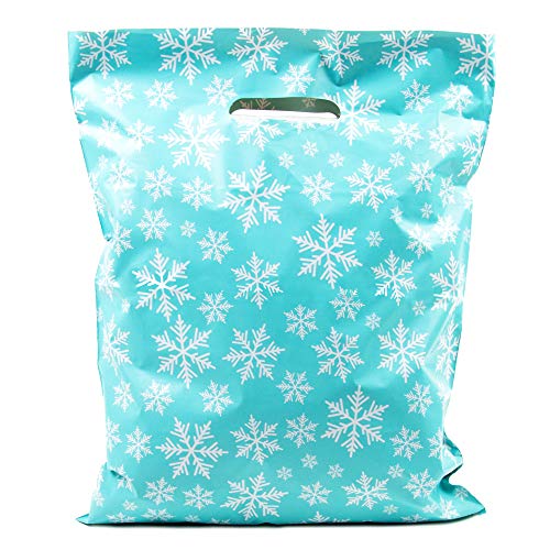 Product Cover Merchandise Bags 12x15 - Snowflakes Print - 100 Pack - Glossy Retail Bags - Shopping Bags for Boutique - Boutique Bags - Plastic Shopping Bags