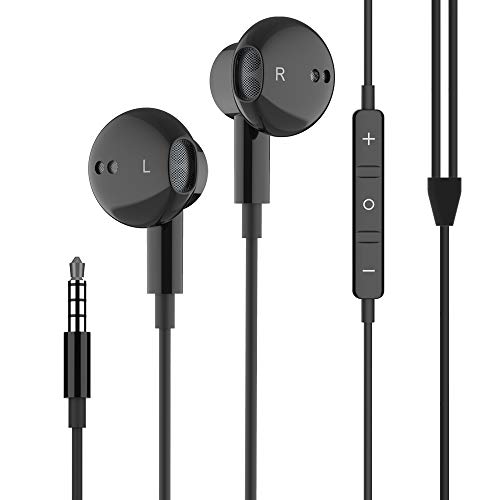 Product Cover Wired Earbuds Latest Version Headphones by Noise Cancelling Stereo Heavy Bass Earphone With Microphone and Volume Control, Sports In Ear Earbud for iPhone Samsung Android phone White and Black (BLACK)