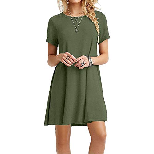 Product Cover Langle Women Casual O-Neck Short Sleeve Solid Mini Dress Dresses