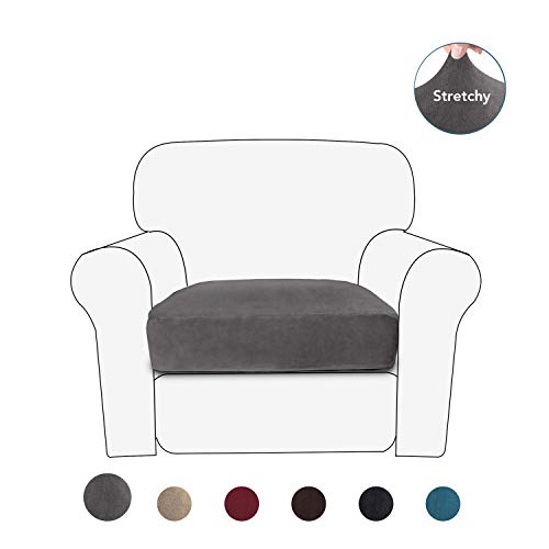 Product Cover PureFit Stretch Velvet Non-Slip Sofa Couch Cushion Cover - Removable Sofa Seat Covers for Dogs, Washable Elastic Furniture Slipcovers Protector for Kids and Pets (Chair, Gray)