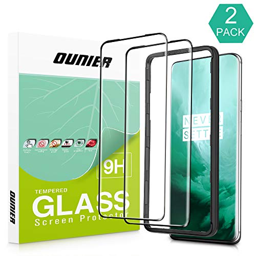Product Cover OUNIER OnePlus 7 Pro Screen Protector 2-Pack [Easy Install Tray] [9H Hardness] [Full Coverage] Protective Film HD Clear Tempered Glass Screen Protector for OnePlus 7 Pro Smartphone
