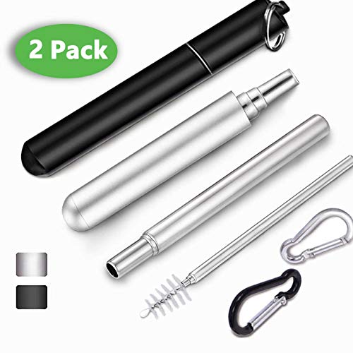Product Cover Kynup 2 Pack Foldable Metal Straws, 3rd Version Reusable Telescopic Straws with Case, Collapsible Stainless Steels with Cleaning Brushes & Keychain Design, Perfect for Travel, Home (FDA & BPA Free)