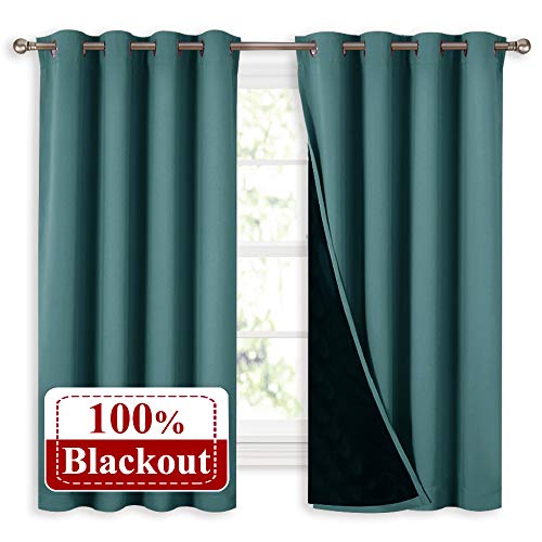 Product Cover NICETOWN 100% Blackout Curtain Panels, Thermal Insulated Black Liner Curtains for Nursery Room, Noise Reducing and Heat Blocking Drapes for Windows (Set of 2, Sea Teal, 52-inch Wide by 63-inch Long)