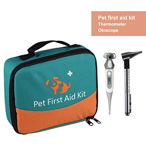 Product Cover ONETWOTHREE Pet First Aid Kit for Dog, Cat, Rabbit and Other Animal,with Thermometer, Syringe, Otoscope, Perfect for Home Care and Outdoor Travel Emergencies
