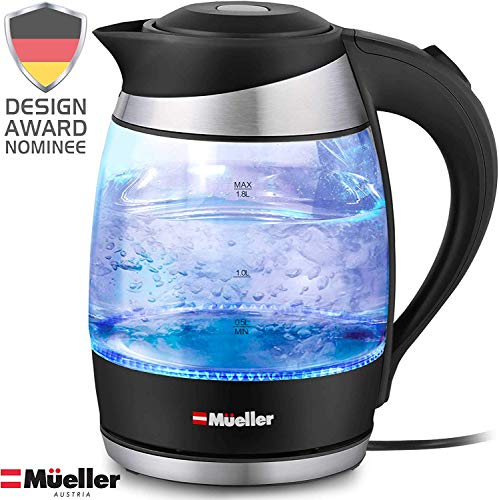 Product Cover Mueller Premium 1500W Electric Kettle Water Heater with SpeedBoil Tech, 1.8 Liter Cordless with LED Light, Borosilicate Glass, BPA-Free with Auto Shut-Off and Boil-Dry Protection