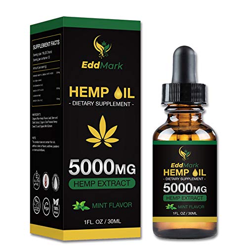 Product Cover Hemp Oil Dietary Supplement for Pain Relief and Anxiety - 5000mg Hemp Oil Extract with Mint Flavor - 30Ml All-Natural Organic Hemp Drops - Can Improve Sleep, Skin - Anti-Inflammatory Properties