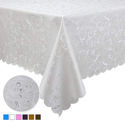 Product Cover Locika Washable Vinyl Tablecloth Rectangle Heavy Duty Plastic Tablecloth Waterproof Spillproof Tablecloth for Indoor and Outdoor Use (White, 60