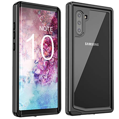 Product Cover Waterproof Case for Galaxy NOTE 10, Justcool Clear Full Body Heavy Duty Protection Case, Fingerprint Unlock with Fingerprint Film, Shockproof Rugged Cover for Samsung Galaxy NOTE 10 (Black/Gray+Clear)