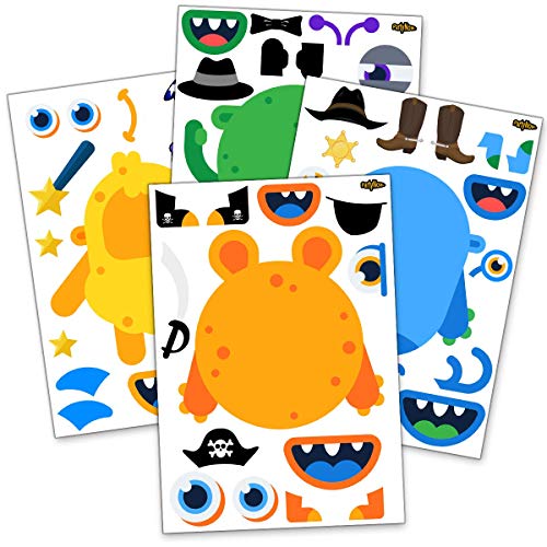 Product Cover 24 Make A Monster Stickers For Kids - Monster Themed Birthday Party Favors & Supplies - Fun DIY Craft Project For Children 3+ - Let Your Kids Get Creative & Design Favorite Monster Stickers