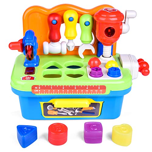 Product Cover FUN LITTLE TOYS Workbench and Construction Toy Tool Kit with Sound and Music, Activity Center for Kids with Shape Sorter
