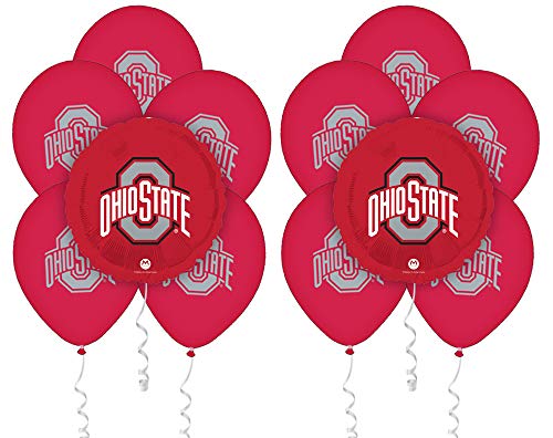 Product Cover Ohio State Balloons - Party Supplies and Decorations - Bundle of Two Foil Balloons and Ten Latex Balloons Plus Curling Ribbon for Tailgating, Birthday Party, Graduation