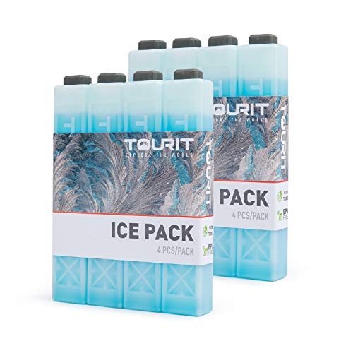 Product Cover TOURIT Ice Packs for Coolers Reusable Long Lasting Freezer Packs for Lunch Bags/Boxes, Cooler Backpack, Camping, Beach, Picnics, Fishing and More (Set of 8, Blue)