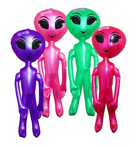 Product Cover Inflatable Aliens For Girls And Boys Alien Party Decoration And Prop - Assorted Colors 36 Inch Alien Inflate Pack Of 4