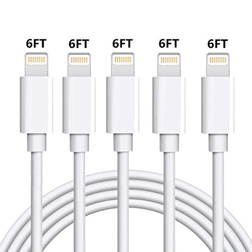 Product Cover iPhone Charger Cable sharllen MFi Certified iPhone Charging Cable 5 Pack 6FT USB Fast Charging Syncing Cord Cables Compatible iPhone XS/Max/XR/X/8/8Plus/7/7P/6S/iPad/IOS (White)