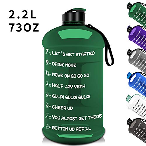Product Cover TOOFEEL Dishwasher Safe 2.2L Big Reusable Sports Water Bottle 75oz Half Gallon Water Jug with Mitivational Time Marker Container Large Capacity Canteen BPA Free Leak-Proof for Gym Fitness Athletic