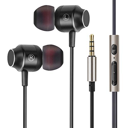 Product Cover Earbuds Ear Buds Earphones Headphones Noise Isolating with Microphone and Volume Control Powerful Bass for iPhone iPod iPad Samsung HTC Tablets Laptop Mp3 Mp4 Players Black